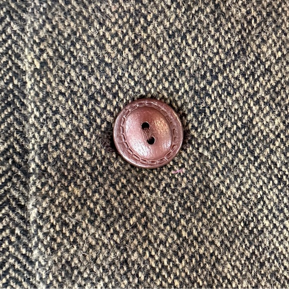 90's vintage Wool Blazer Tweed Brown Leather Trim Riding Jacket Women’s M/L - Picture 8 of 12